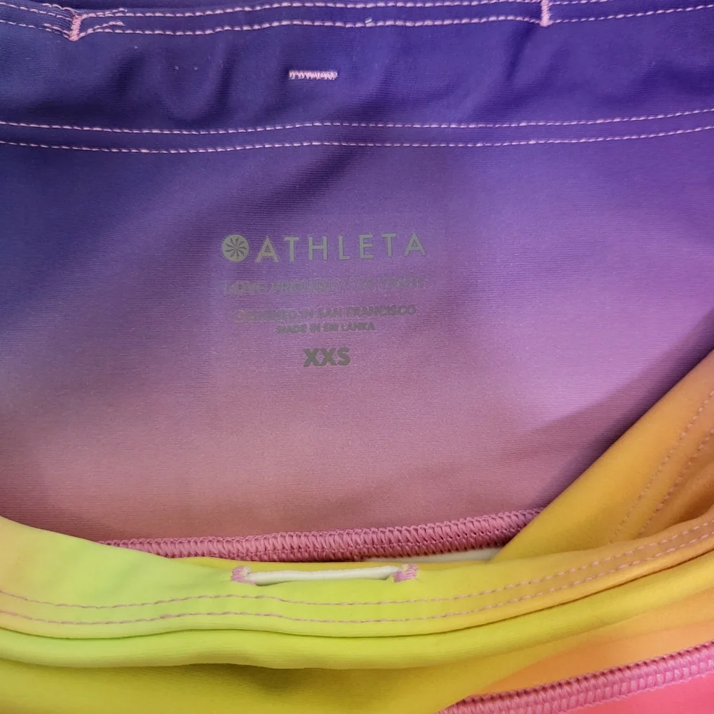 NWOT ATHLETA Size XXS Love Proudly 7/8 Leggings Rainbow Ombre Yoga Pilates
